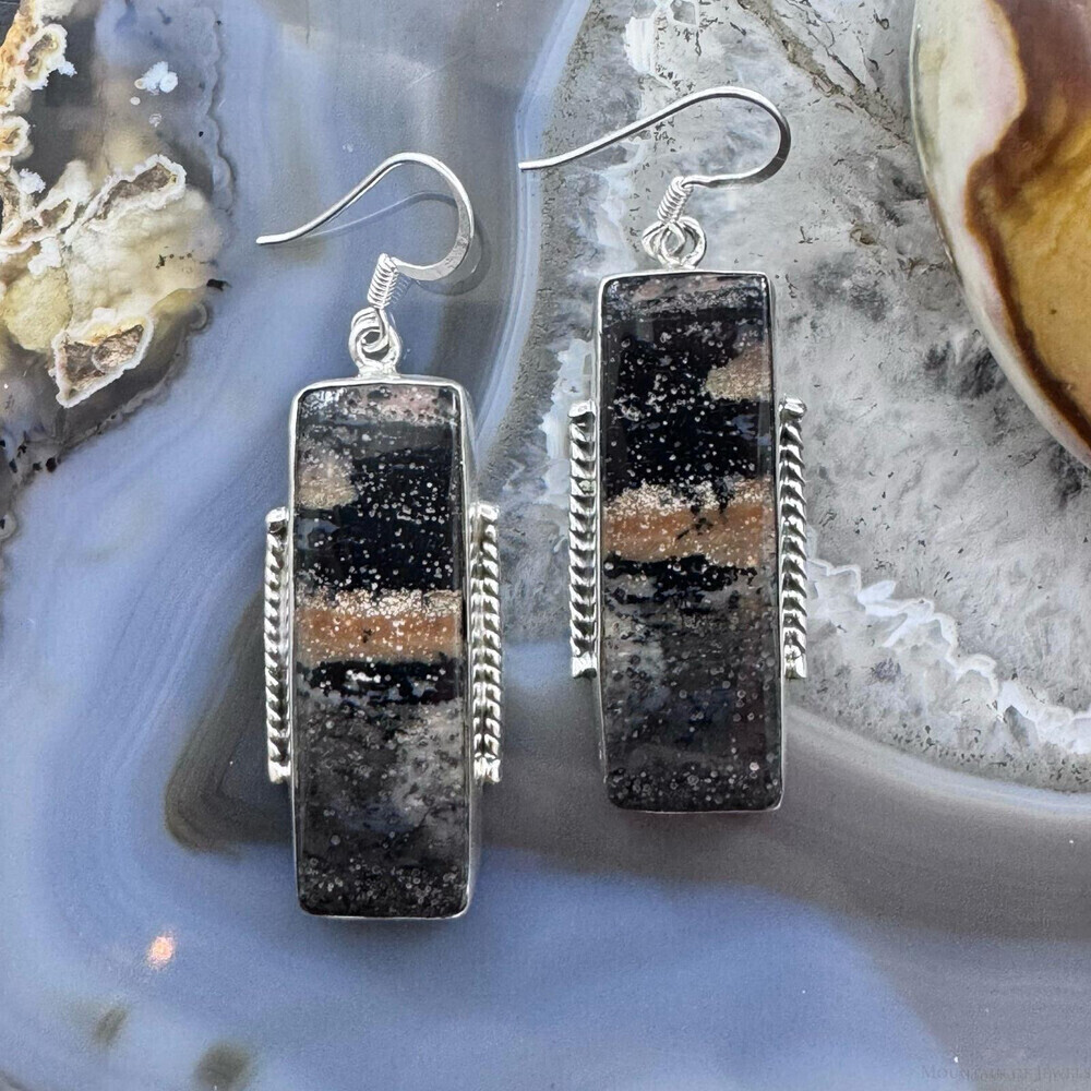 Sterling Southwestern Style Rectangle Honey Dendrite Dangle Earrings For Women